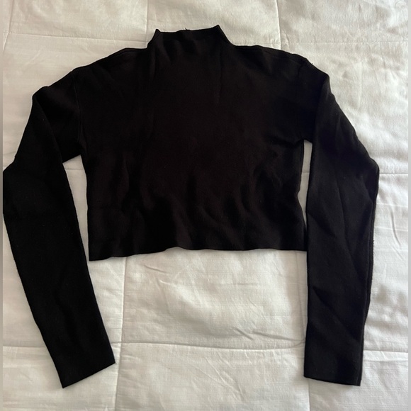 Culpos x INC Womens Black Padded Shoulder Mock Neck Cropped Sweater - Picture 2 of 4